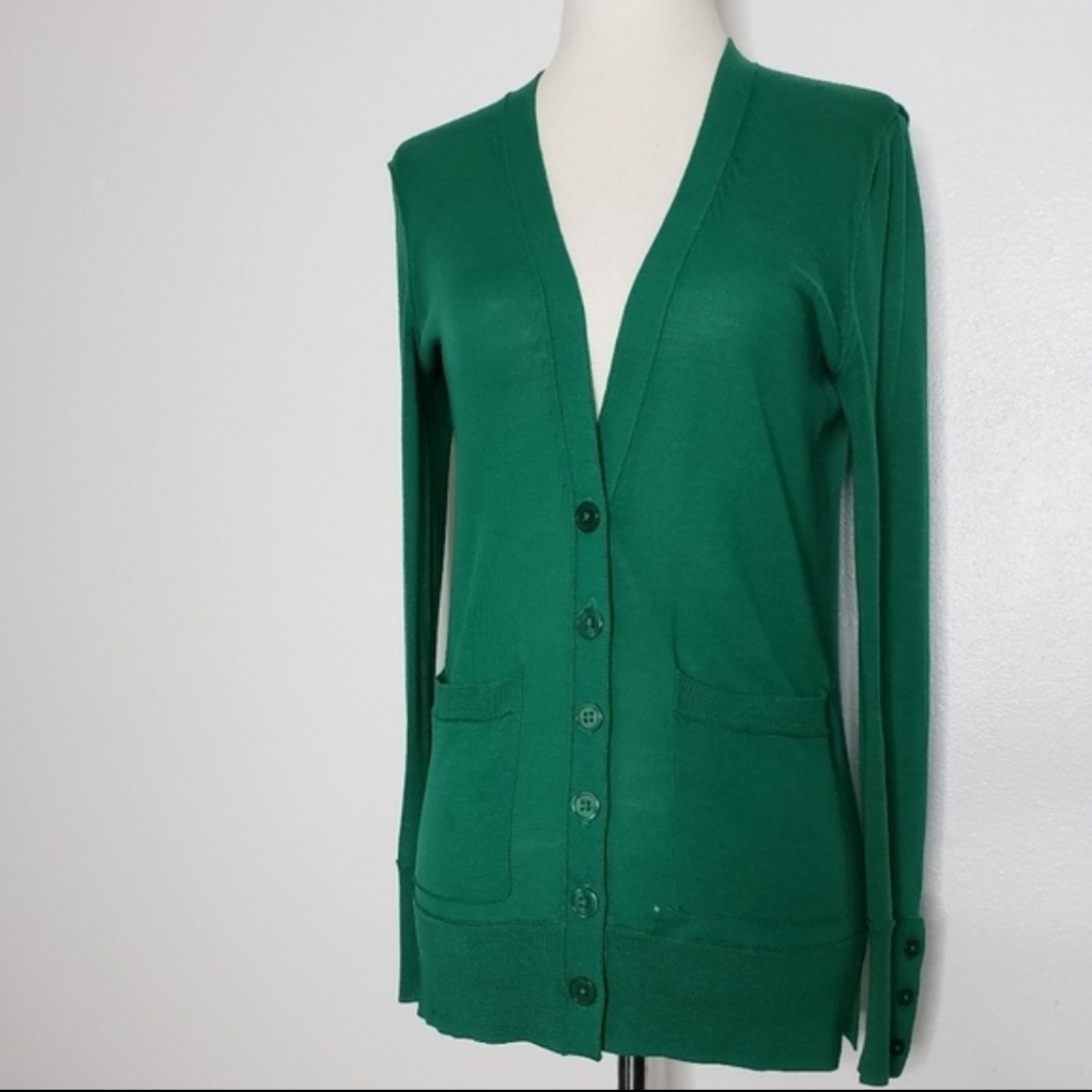 Only Mine Kelly Green Merino Wool Preppy Lightweight Sweater Bohemian Summer - Picture 2 of 15